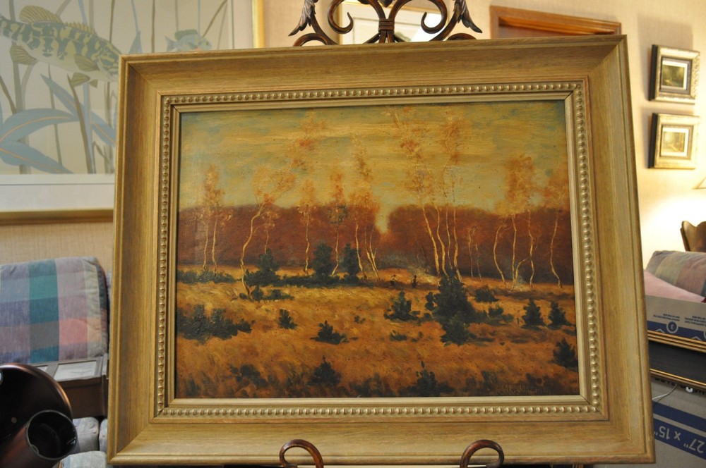 Antique French Impressionist Landscape Oil Painting on panel – Signed Framed