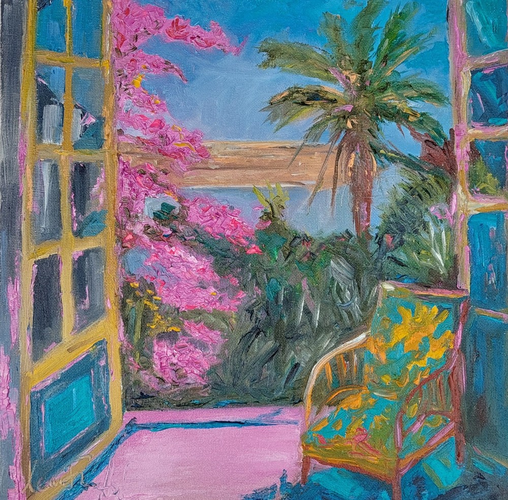 Oil original painting on canvas size 12×12 inches Tropical vibes
