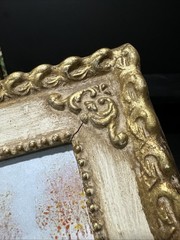 VTG Enamel On Copper Garden Scene Signed Claire Ornate Frame JMG 1974 ART
