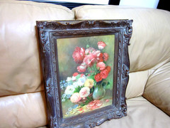Vtg Floral Still Life Oil Painting Canvas Framed 17″x21″