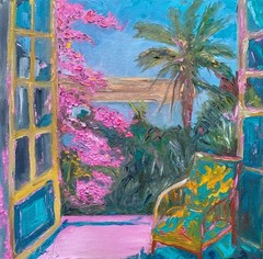 Oil original painting on canvas size 12×12 inches Tropical vibes