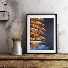 Autumn Lake Reflection Painting Fall Forest Landscape Original Oil Wall Art