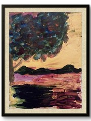 Three Mountains Vivid Landscape Original Modern Signed 9×12 Acrylic Paper BACH