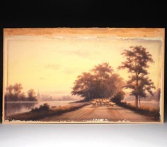 P. Parsons Bucolic Kingston England Sheep on Dirt Road Fall Foliage WC Painting