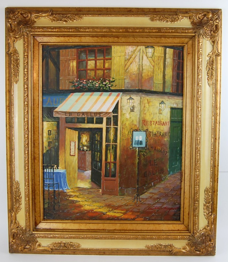 Vtg 80 Original Signed Mariel Chapot French Cafe Street Scene Oil Painting 16X20