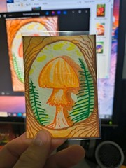 ACEO original abstract mushroom nature series 9 of 12 size 2 1/2″-3 1/2″