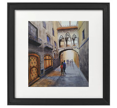 Original watercolor painting Bridge of Love Cityscape 24 x 26 cm