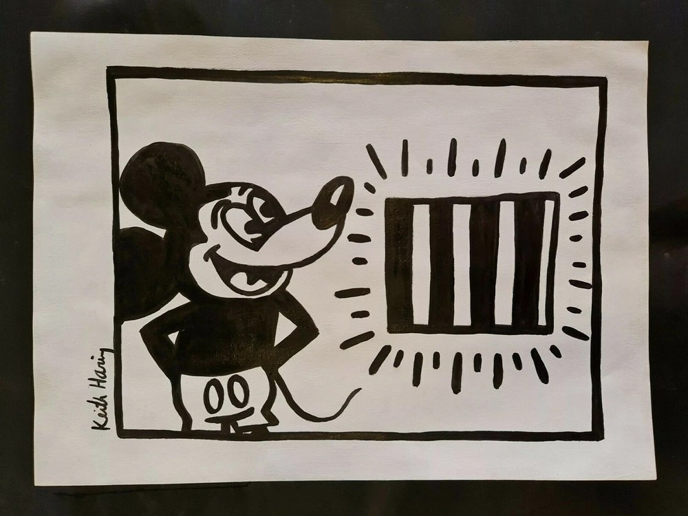 Keith Haring, Handmade Ink Drawing On Cardboard, Signed, Stamped A4