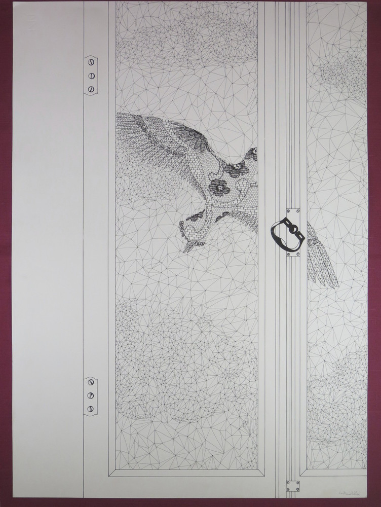 Vintage Surrealist China Drawing Signed Cristina Bullio 1980s C5