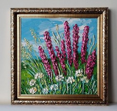 Framed Midwest Blazing Star Flowers Tallgrass Prairie 6×6″ Oil Painting Original