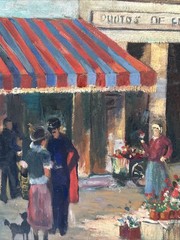 Paris France Painting French Large Oil Street Scene City Life Greenwood Vintage