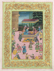 Hand Made Miniature Painting Of Mughal Persian Court Scene On Silk Cloth7x9