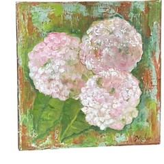 Original Painting Acrylic Hydrangeas Flowers Canvas Distressed Signed 10 X 10”