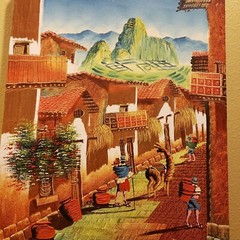 Vintage South America Peru Painting Village Scene Original Art Canvas – Signed
