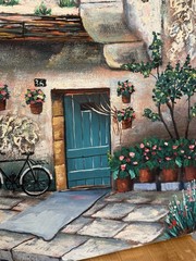 Mixed Media Impasto European Village Scene Painting Late 20th Century To Early21