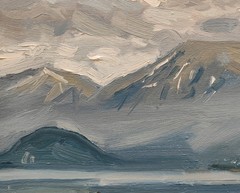 Original oil painting on panel „Pogradec from the hills to the…