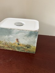 Vintage Mini Oil Painting on Masonite Board Signed „Keuga(?)“ Girl in Field