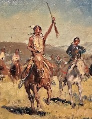 Sheryl Lamar Bodily „Native American Crossing the Frontier“ Western Oil Painting