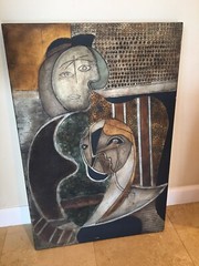 Enrico Baj Picasso Inspired Carved & Gilded Wood Panel Mixed Media 36″ x 24″