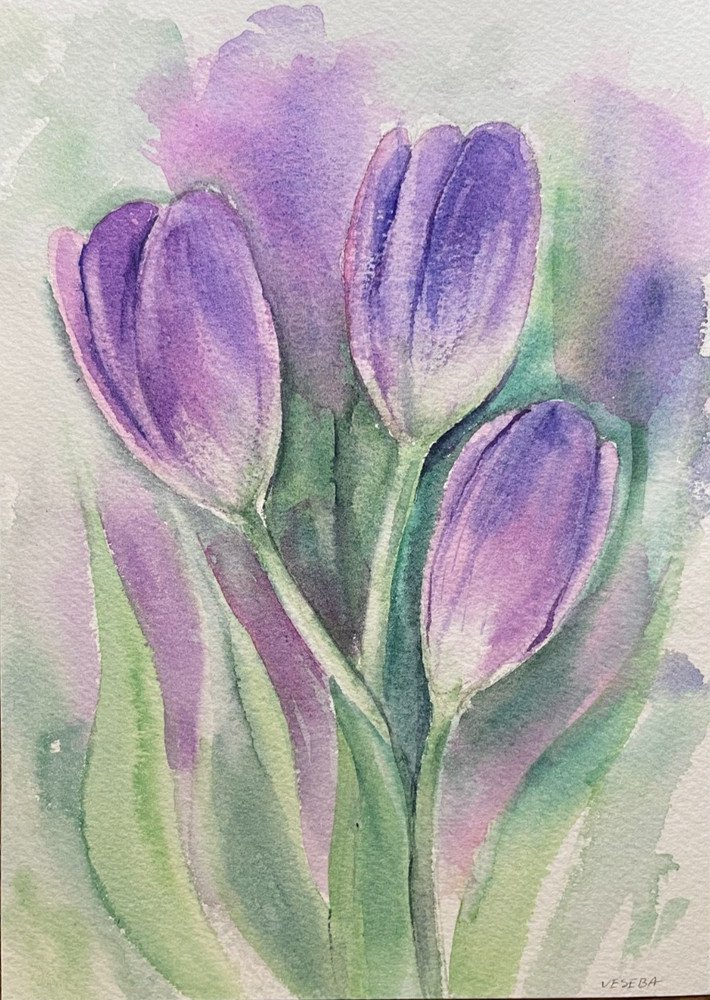 Original Watercolor Abstract Painting Flowers Tulips – 5×7 inches