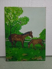 Very Early C.M.O’KELLEY Oil On Canvas Painting Of Horses In Pasture 1968