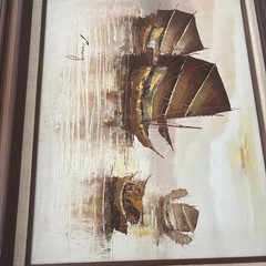 Vintage P. Wong Signed Seascape Oil Painting – Boats & Harbor – Mid-Century