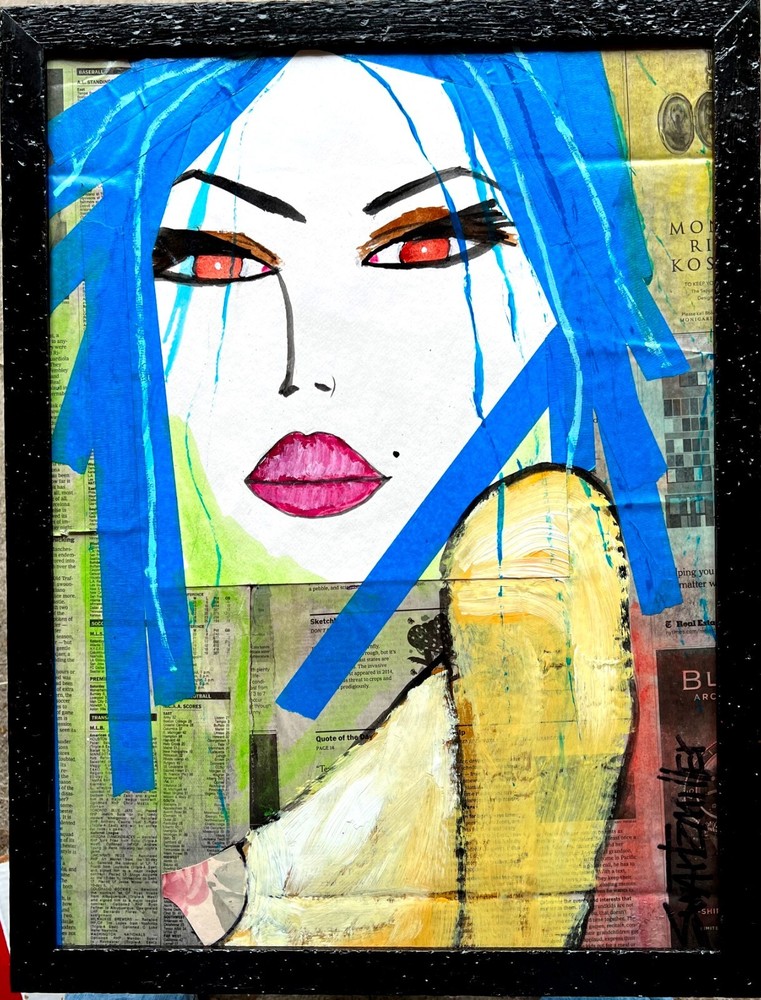 UNIQUE MIXED MEDIA Painting of SEXY FEMALE UPCYCLED SWARTZMILLER DNA SIGNED ART