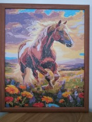 Horse Paint by Numbers Completed and Professionally Framed and Stretched Canvas