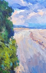 Oil painting Mointain river Ukrainian painter canvas Unframed original landscape