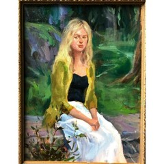 Original Oil Painting: „Lost In Thoughts“ – Impressionist Girl Portrait, Framed
