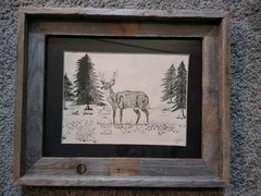 One of a kind’s sketching of a deer wrapped in homemade frame signed by artist