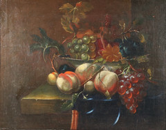 Late Baroque still life oil painting fruits grapes Baroque style around 1800