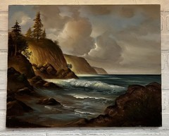 Vintage Signed Jupot Oil Painting- Coastal Seascape Waves 16×20 Canvas