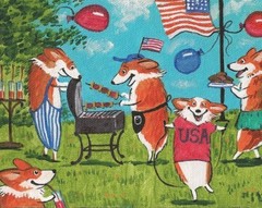 8×10 FOLK ART PRINT OF PAINTING PEMBROKE WELSH CORGI RYTA 4th OF JULY AMERICANA