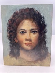 Original Oil Portrait of Woman, Unsigned, Mid‑Century Style, Panel Board 8”X10”