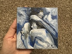 ORIGINAL OIL PAINTING A COUPLE ON STRETCH CANVAS SIGNED 3.94×3.94