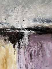Beige Violet Abstract Painting Textured Modern Neutral Wall Art Canvas 28×36