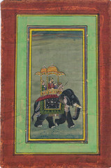 Mughal Miniature Painting Of Mughal King Riding On Elephant On Paper 3.75X5″