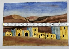 Watercolor Painting Desert Buildings Pueblos Village Folk Art 7×10” Contemporary