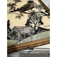 Vintage Reliance Reverse Painted Glass Art The Robin Butterfly Wing Effect Frame