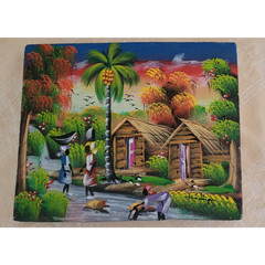ORIGINAL Hand-Painted Native Oil Painting – Caribbean Island Village- 8X10 in