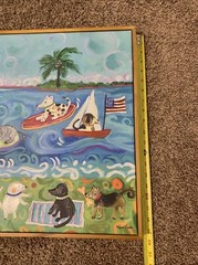 Karen Fields Dogs On The Beach Canvas Painting 19×19