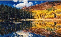 new hand made Painting on 24″*16″ canvas Autumn Mountain Reflection by Wendy