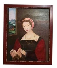 Oil Painting Female Half Length Portrait Flemish Style Framed Art