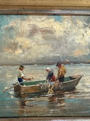 Oil painting by Erwin Kettemann 1897 – 1974 Chiemseefischer 22×17 cm with frame