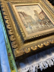 Antonio Devity Oil Painting Old Paris Scene 1901-1993 Size 15×17 OriginalFrame