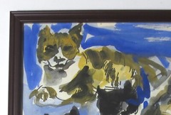 KNOWN ARTIST „5 CATS“ SIGNED Micki ’95 ORIG WATERCOLOR PAINTING, FRAMED w GLASS