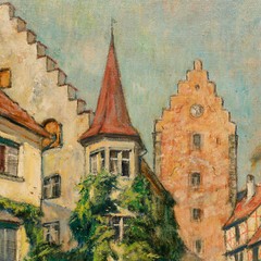Erich Krause (1886-1954) – German School 1942 Oil, A Street in Meersburg