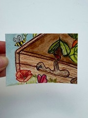 Original ACEO Watercolor Series Vegetable Garden Bees Poppy PaletteandPage Bugs