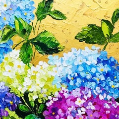 Original Hydrangea Painting Impasto Oil Artwork Flower Gift Wall Art 8 x 8 in
